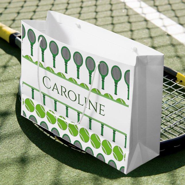 Grand Sac Cadeau Classic Green Tennis Rackets Balls Girls Nom Cool (Créateur téléchargé)