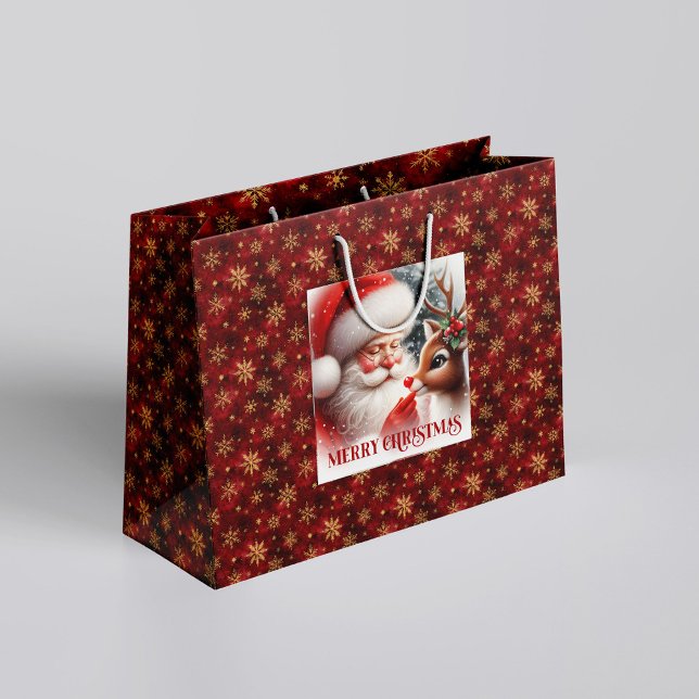 Grand Sac Cadeau Classic Holiday Santa Claus Rudolph Gift Bag (Classic Holiday Santa Claus Rudolph Gift Bag)