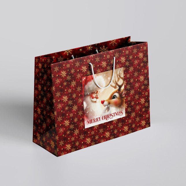 Grand Sac Cadeau Classic Santa and Red Nose Rudolph Christmas Bag (Classic Santa and Red Nose Rudolph Christmas Bag)