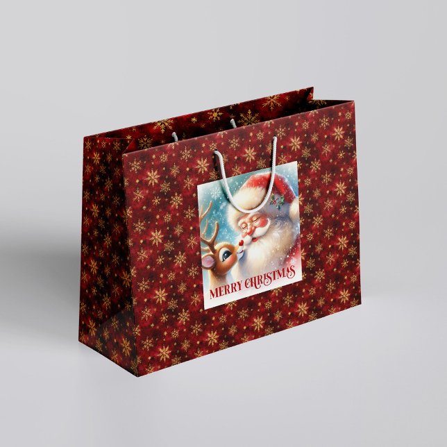 Grand Sac Cadeau Classic Santa Claus and Rudolph Kids Christmas  (Classic Santa Claus and Rudolph Kids Christmas Gift Bag

)