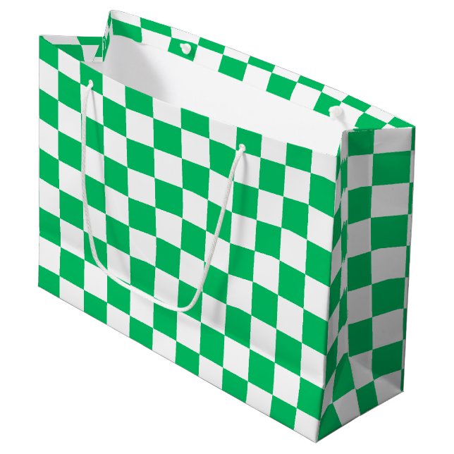 Grand Sac Cadeau Classique à carreaux verts  (Devant Angle)