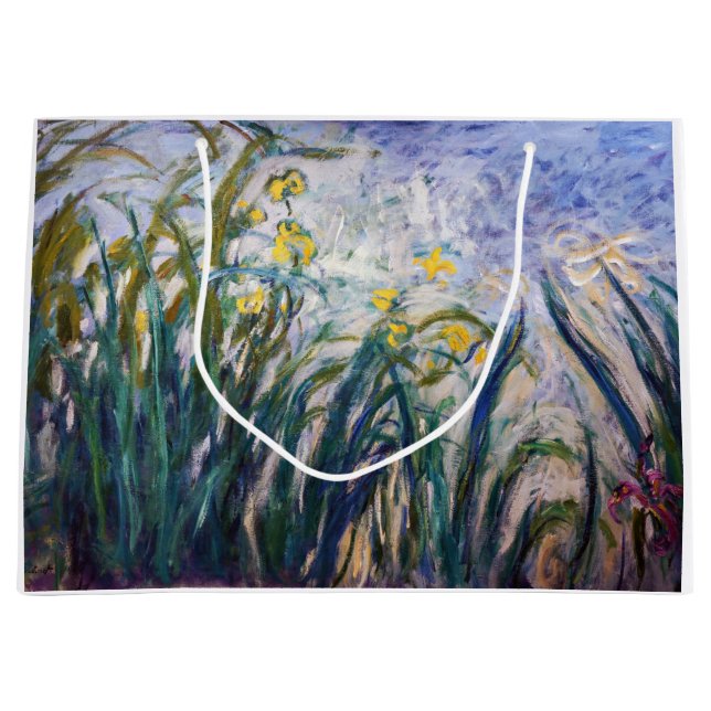 Grand Sac Cadeau Claude Monet - Iris jaunes et violets (Devant)