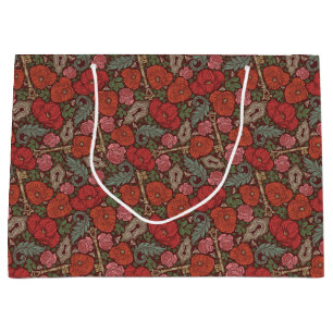Grand Sac Cadeau Clé ancienne Steampunk victorienne Poppys rouges