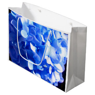 Grand Sac Cadeau Cobalt bleu floral élégant bleu hydrangées