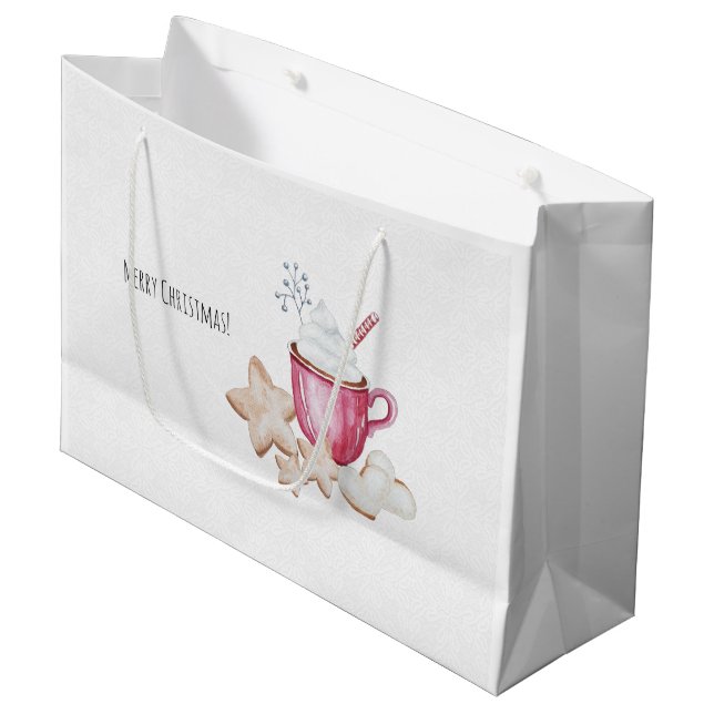 Grand Sac Cadeau Coca Chaud De Noël Et Cookies Aquarelle (Devant Angle)