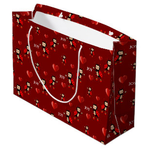 Grand Sac Cadeau Coccinelles Mignonnes, Cœurs et Joie Texte sur Fon
