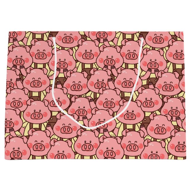 Grand Sac Cadeau Cochon amusant dans les salopettes (Devant)