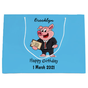 Grand Sac Cadeau Cochon drôle en costume d'affaires dessin animé