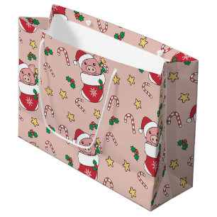 Grand Sac Cadeau Cochon Noël Neige hiver Animaux Cochons Vacances C