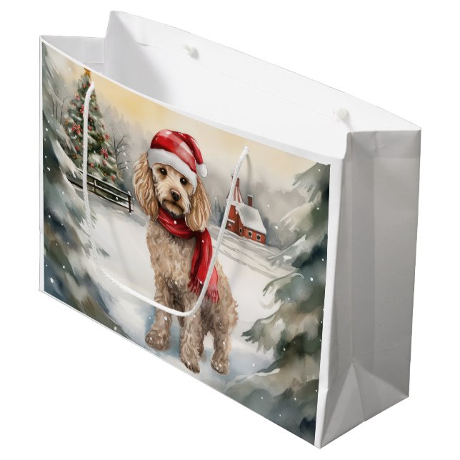 Grand Sac Cadeau Cockapoo Chien dans la neige Noël  (Devant Angle)