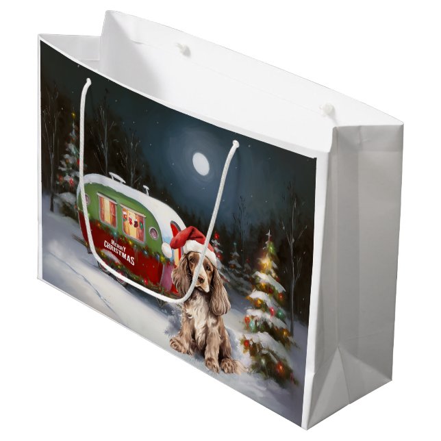 Grand Sac Cadeau Cocker d'hiver Spaniel Caravan Christmas Adventure (Devant Angle)