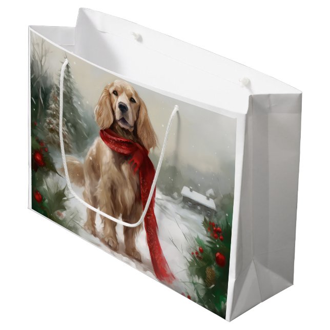 Grand Sac Cadeau Cocker Spaniel dans la neige Noël (Devant Angle)