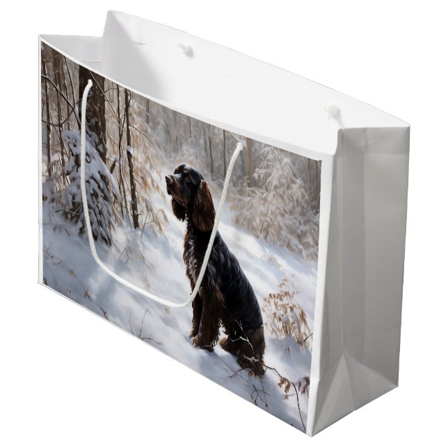 Grand Sac Cadeau Cocker Spaniel Laisser Neige Noël (Devant Angle)