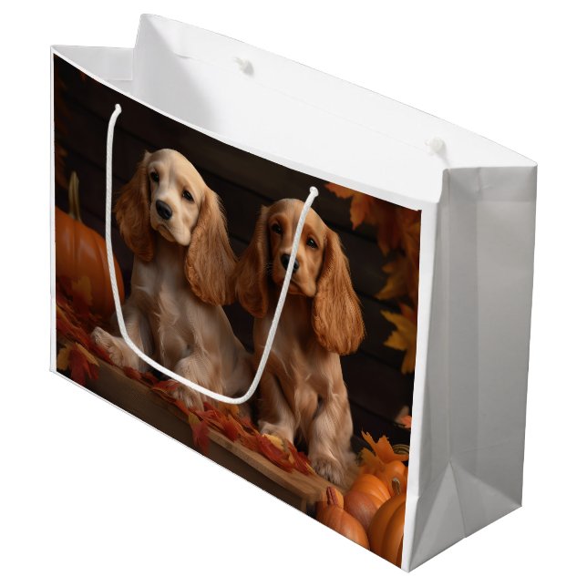 Grand Sac Cadeau Cocker Spaniel Puppy Automne Citrouille de plaisir (Devant Angle)