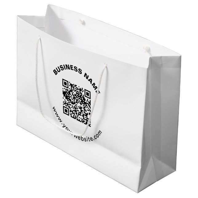Grand Sac Cadeau Code QR avec nom d'entreprise Texte circulaire gra (Devant Angle)