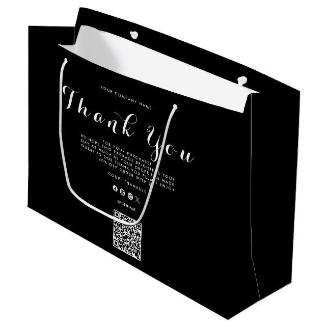 Grand Sac Cadeau Code QR du logo de l'entreprise Merci (Devant Angle)