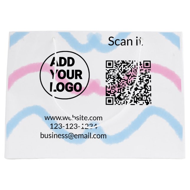 Grand Sac Cadeau Code QR minimal simple ajouter un logo nom de code (Devant)