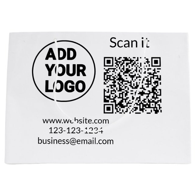 Grand Sac Cadeau Code QR minimal simple ajouter un logo nom de code (Devant)