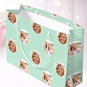 Grand Sac Cadeau Cœur d'amour mignon 2 Photo Joli motif vert menthe