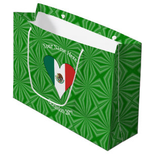 Grand Sac Cadeau Coeur du drapeau mexicain personnalisé