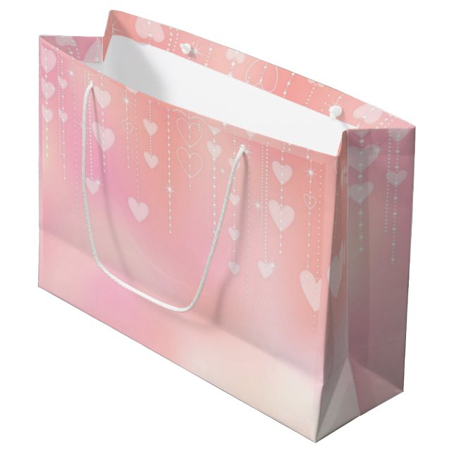 Grand Sac Cadeau Coeur rose (Devant Angle)