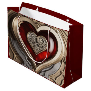 Grand Sac Cadeau Cœur Steampunk Intemporel de l'Amour
