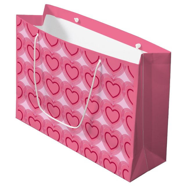 Grand Sac Cadeau Coeurs Abstraits modernes - Azalea rose (Devant Angle)