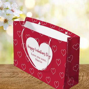 Grand Sac Cadeau Coeurs blancs rouges Saint Valentin