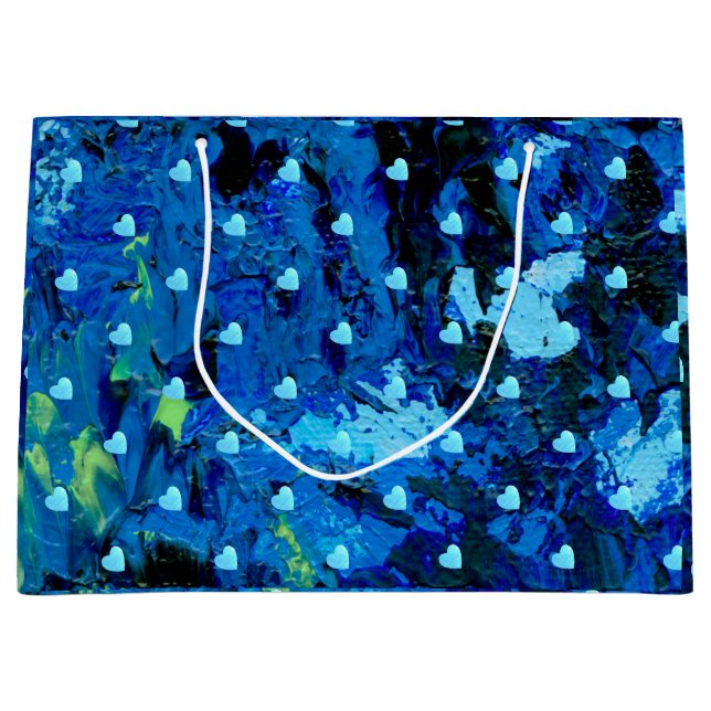 Grand Sac Cadeau Coeurs bleus (Devant)