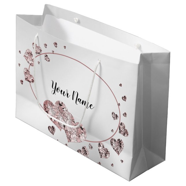 Grand Sac Cadeau Coeurs brillants rose Peach Géométrique Élégant (Devant Angle)