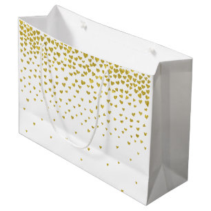 Grand Sac Cadeau Coeurs Confetti Or