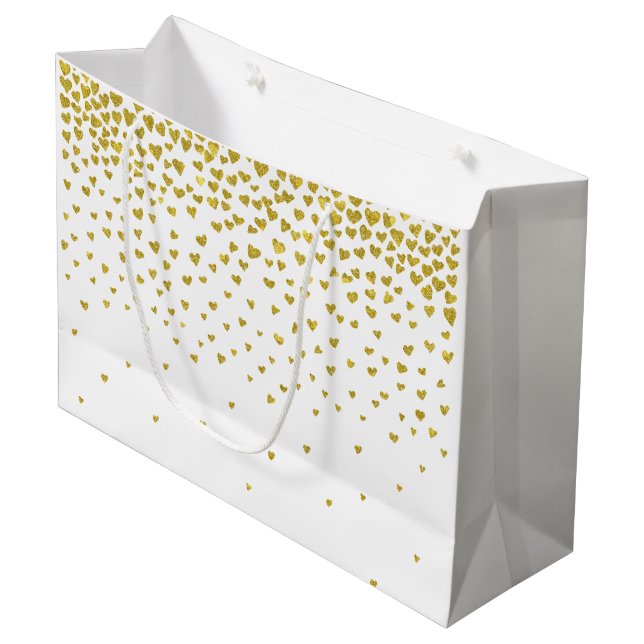 Grand Sac Cadeau Coeurs Confetti Or (Devant Angle)
