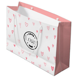 Grand Sac Cadeau Coeurs d'Amour Moderne Blanc & Rose Joyeux Valenti