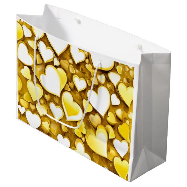 Grand Sac Cadeau Coeurs d'art Abstrait en cadeau or jaune (Devant Angle)