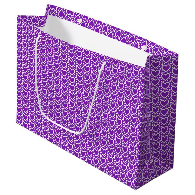 GRAND SAC CADEAU COEURS DE JOUR PURPLE & WHITE VALENTINES (Devant Angle)