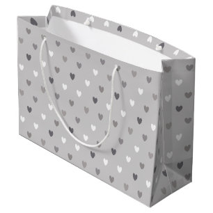 Grand Sac Cadeau Coeurs de polka minuscules dans les tons gris