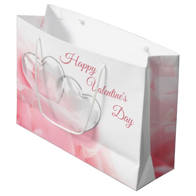Grand Sac Cadeau Coeurs de verre romantique Heureuse Sainte-Valenti (Devant Angle)