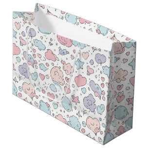 Grand Sac Cadeau Cœurs pastel et nuages Aquarelle Rêve (5)