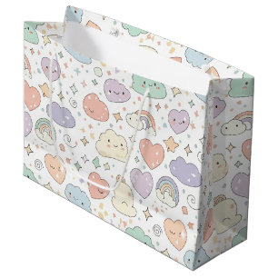 Grand Sac Cadeau Cœurs pastel et nuages Aquarelle Rêve (6)