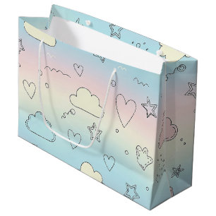 Grand Sac Cadeau Cœurs pastel et nuages Aquarelle Rêve (8)