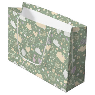 Grand Sac Cadeau Cœurs pastel et nuages Rêve d'aquarelle (4)