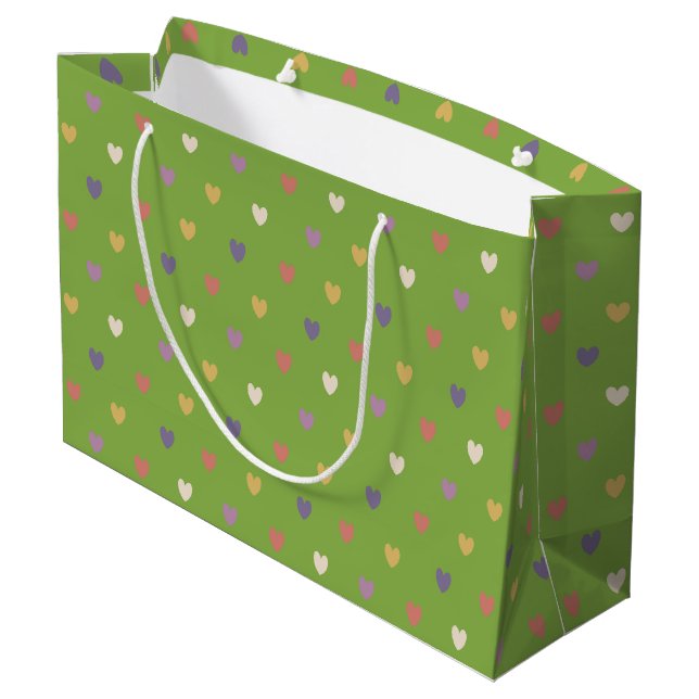 Grand Sac Cadeau Coeurs Polka sur vert vert (Dos Angle)
