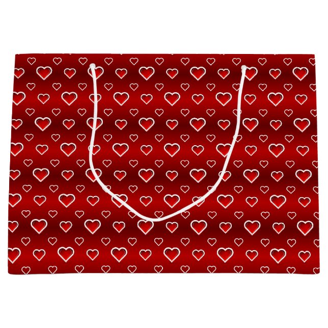 Grand Sac Cadeau Coeurs rouges et blancs 3D modélisés (Devant)