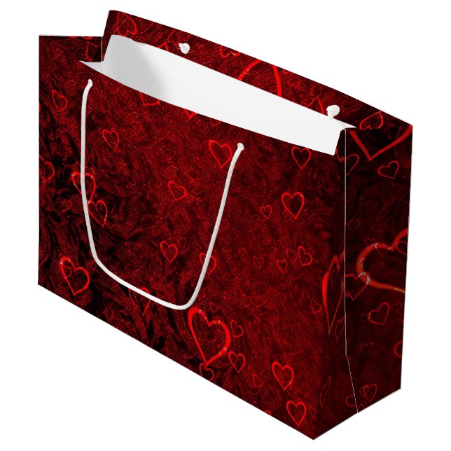Grand Sac Cadeau Coeurs rouges gothiques (Devant Angle)