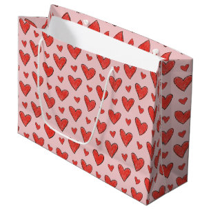 Grand Sac Cadeau Cœurs rouges sur motif de coloriage pour enfant ro
