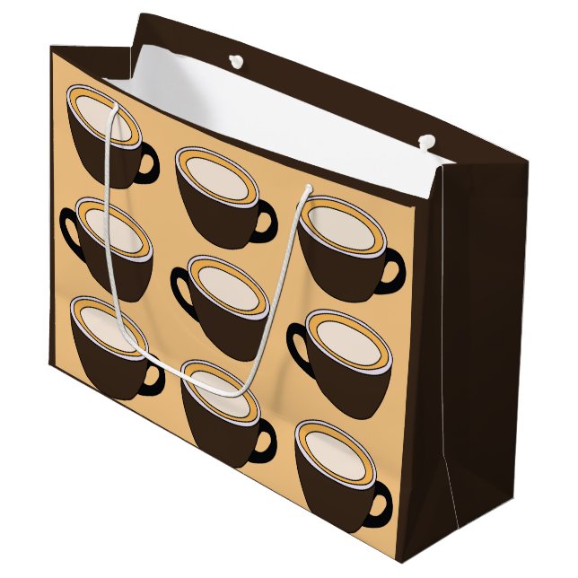 Grand Sac Cadeau Coffee Cup Pattern (Devant Angle)
