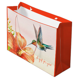 Grand Sac Cadeau Colibri et fleur d'Hibiscus