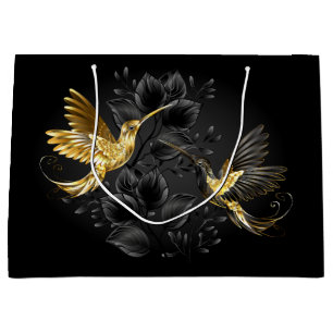 Grand Sac Cadeau Colibri noir et or