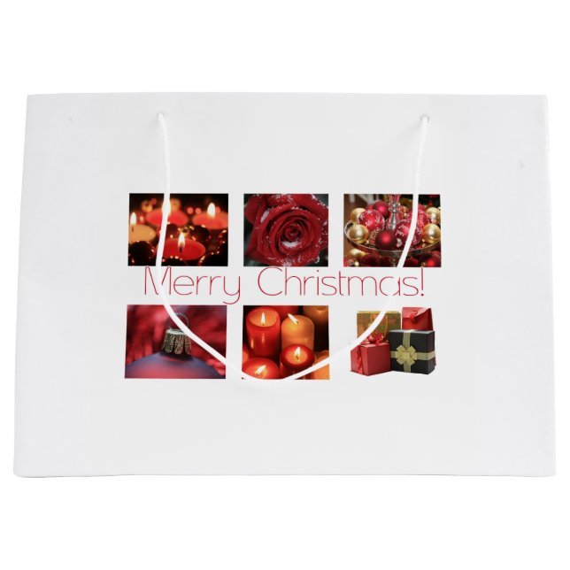 Grand Sac Cadeau Collage de Noël en rouge (Devant)