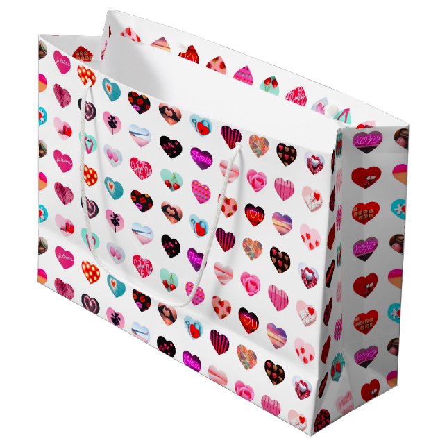 Grand Sac Cadeau Collage de photos des coeurs (Devant Angle)